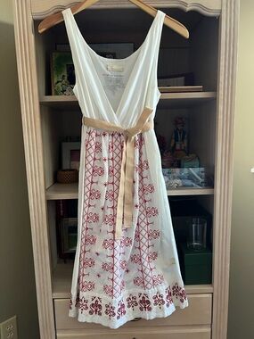 Anthropologie Odd Molly Red and White Cross Stitch Embroidered Dress Size S